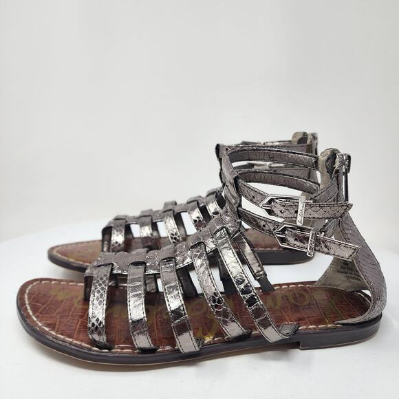 Sam Edelman Kendra Gladiator Sandal 8M Pewter Silver Snake Embossed Heel Zip - Picture 5 of 13
